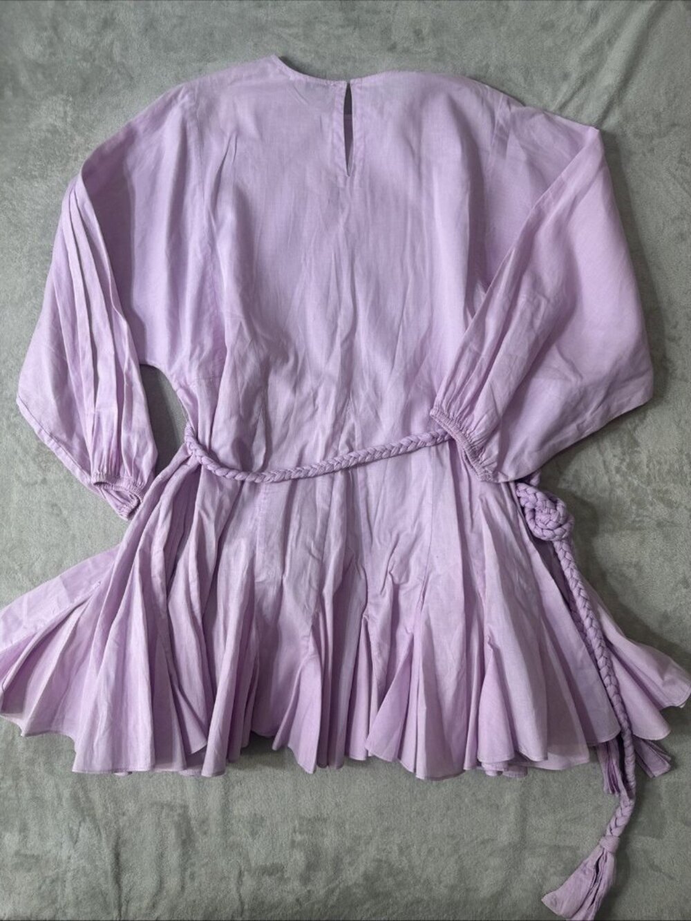 Rhode Lavender Mini Dress Braided Waist Tie Flowy Long Sleeve XS - Picture 7 of 9